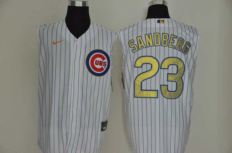 Cubs 23 Ryne Sandberg White Gold Nike Cool Base Sleeveless Jersey,We sell and wholesale Cubs 23 Ryne Sandberg White Gold Nike Cool Base Sleeveless Jersey on line form chian!
